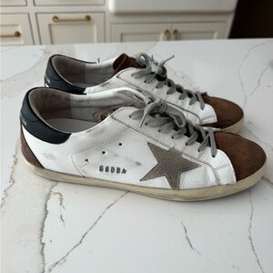 Golden Goose White Leather Sneakers with Brown Suede Toe and Gray Star 11